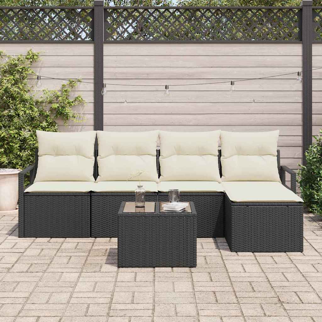 Garten-Sofa-Set mit Kissen mit Speicher 6 pcs Braun und Creme